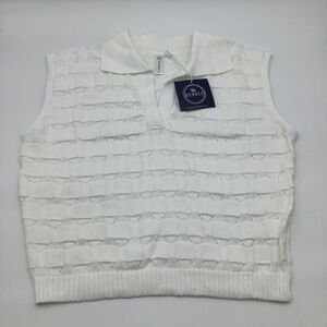 The Bubble Womens Anna Sleeveless Knit V Neck Polo White Size S NWT‎